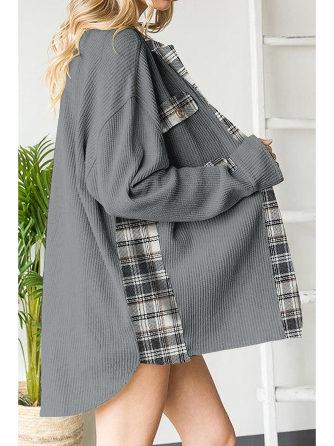 Plaid Button Down Collared Jacket