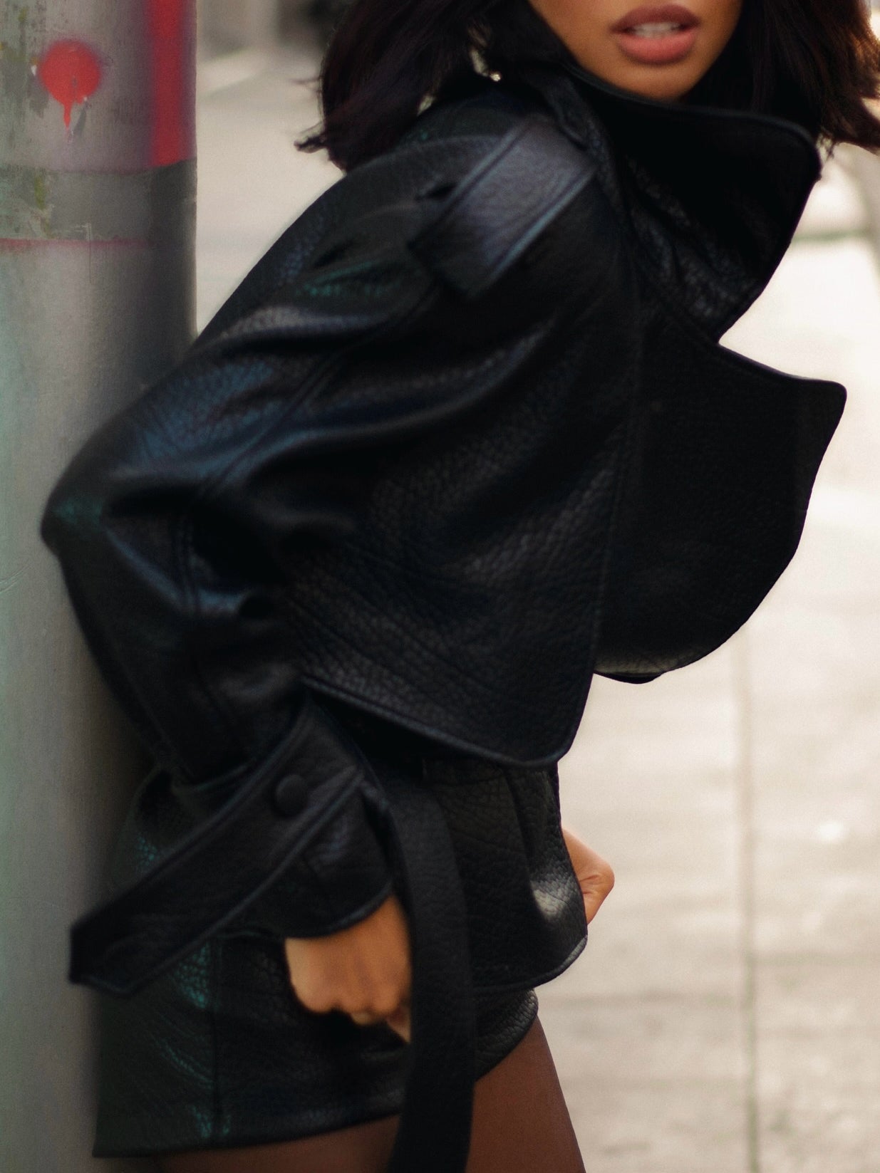 Black Leather Biker Jacket And Shorts Set
