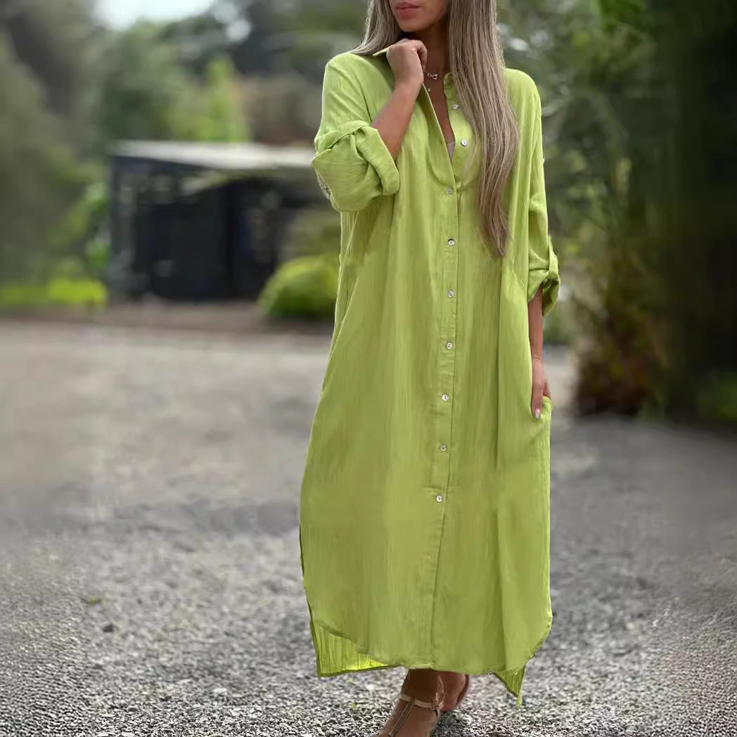 2026 Women's Dress, Cotton And Linen Shirt, Long Skirt, Fashionable Casual Long Sleeved Cardigan Dress