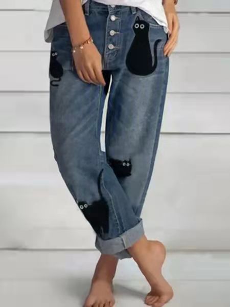 New Jeans Loose Leisure All-matching Simple And Thin Half-length Pants Straight-leg Pants Women