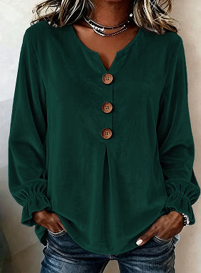 Summer women's V-neck button-up blouse