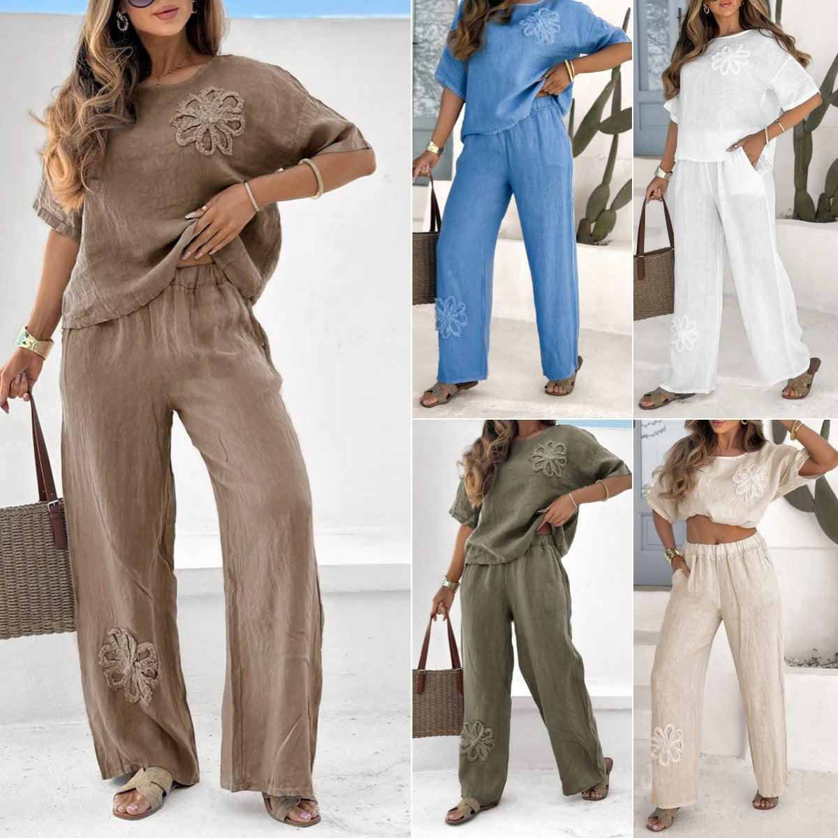 2026 New Autumn Women's 2 Piece Set Large Embroidered Casual Set High Waist Loose Pants