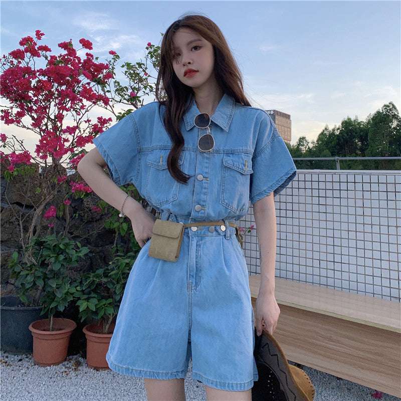 Workwear Denim Jumpsuit Women Summer Thin
