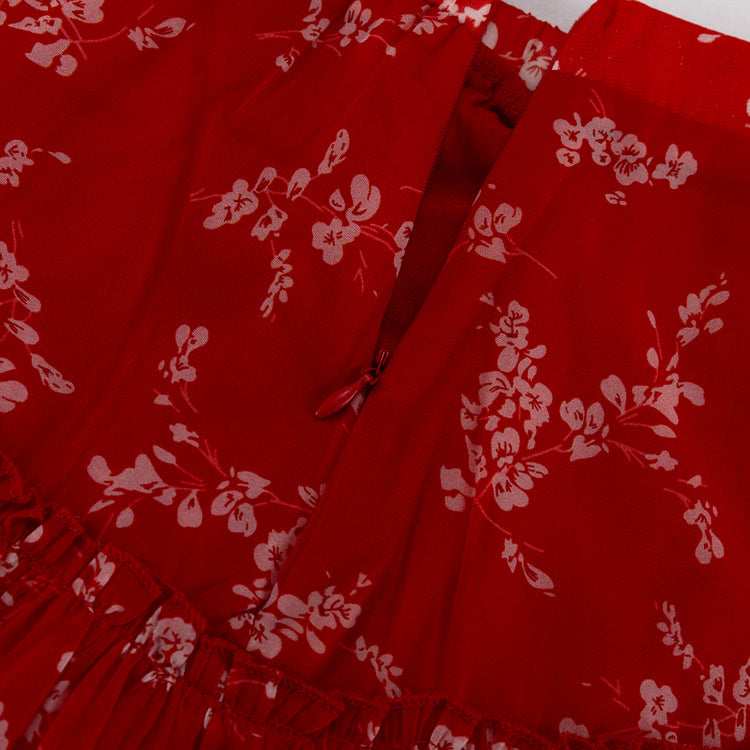 Round Neck Long-sleeved Cropped Top And Printed Skirt Two-piece Set