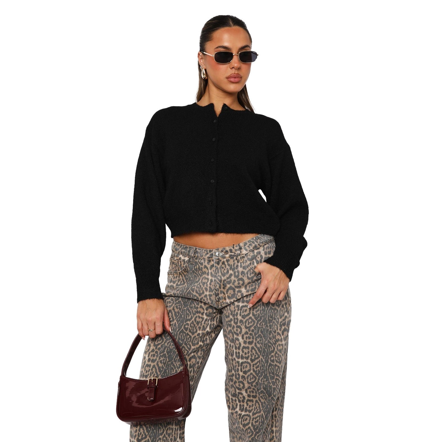 Comfort And Casual Solid Color Woolen Cardigan Short Coat Top Sweater