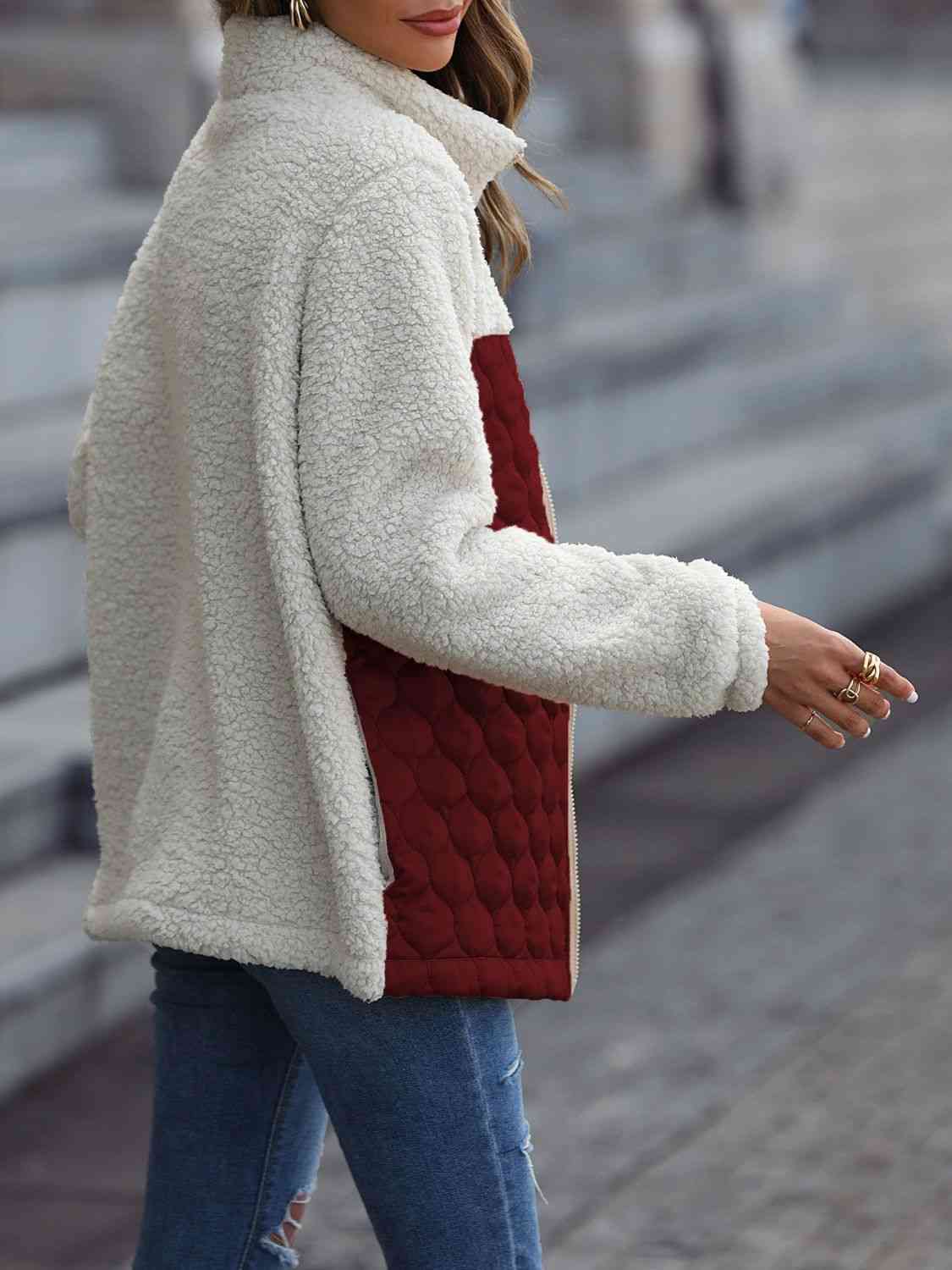 Women Leopard Color Block Zip-Up Jacket