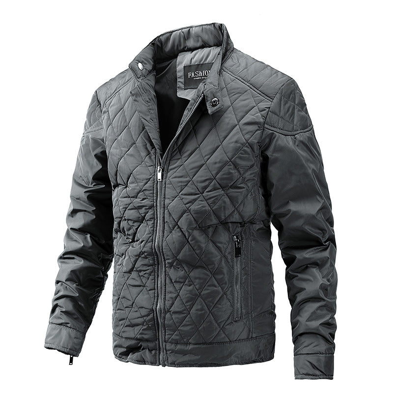 2026 Cross-Border Autumn And Winter Men's Lightweight Cotton Jacket Casual Diamond-Shaped Stand Collar Coat Harrington Jacket Cotton-Padded Jacket Men's Fashion Trend