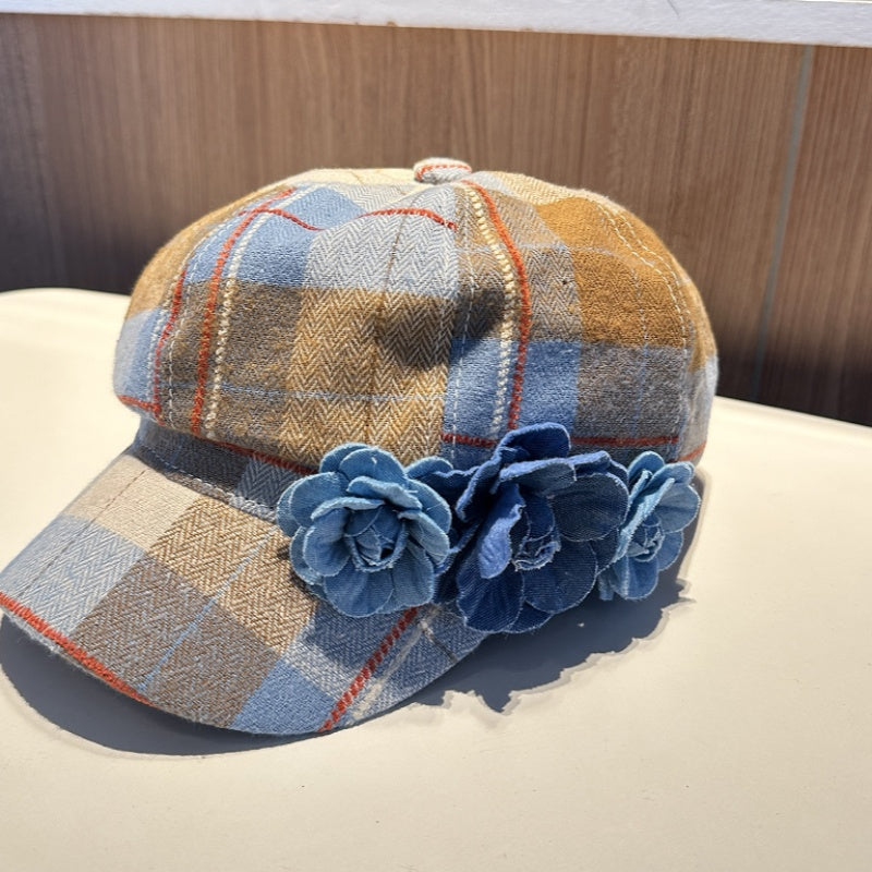 The Checkered Beret Keeps Warm In Autumn And Winter