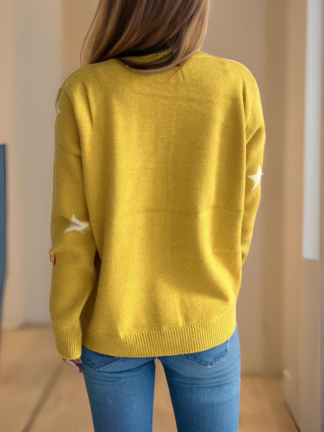 Women Candy Cane & Star Button Down Long Sleeve Christmas Cardigan