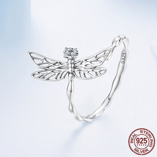 S925 Sterling Silver Dragonfly Open Ring