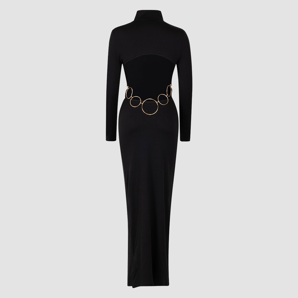 Black Turtleneck Cut - Out Long - Sleeve Dress
