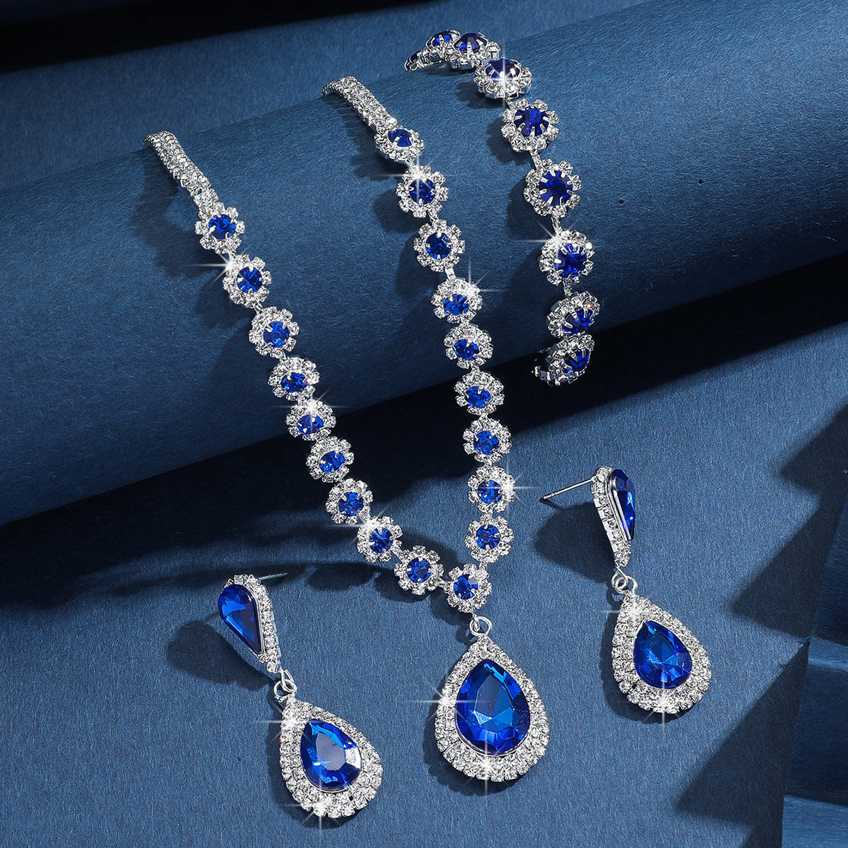 Diamond Necklace Earrings And Bracelet Three Piece Jewelry Set