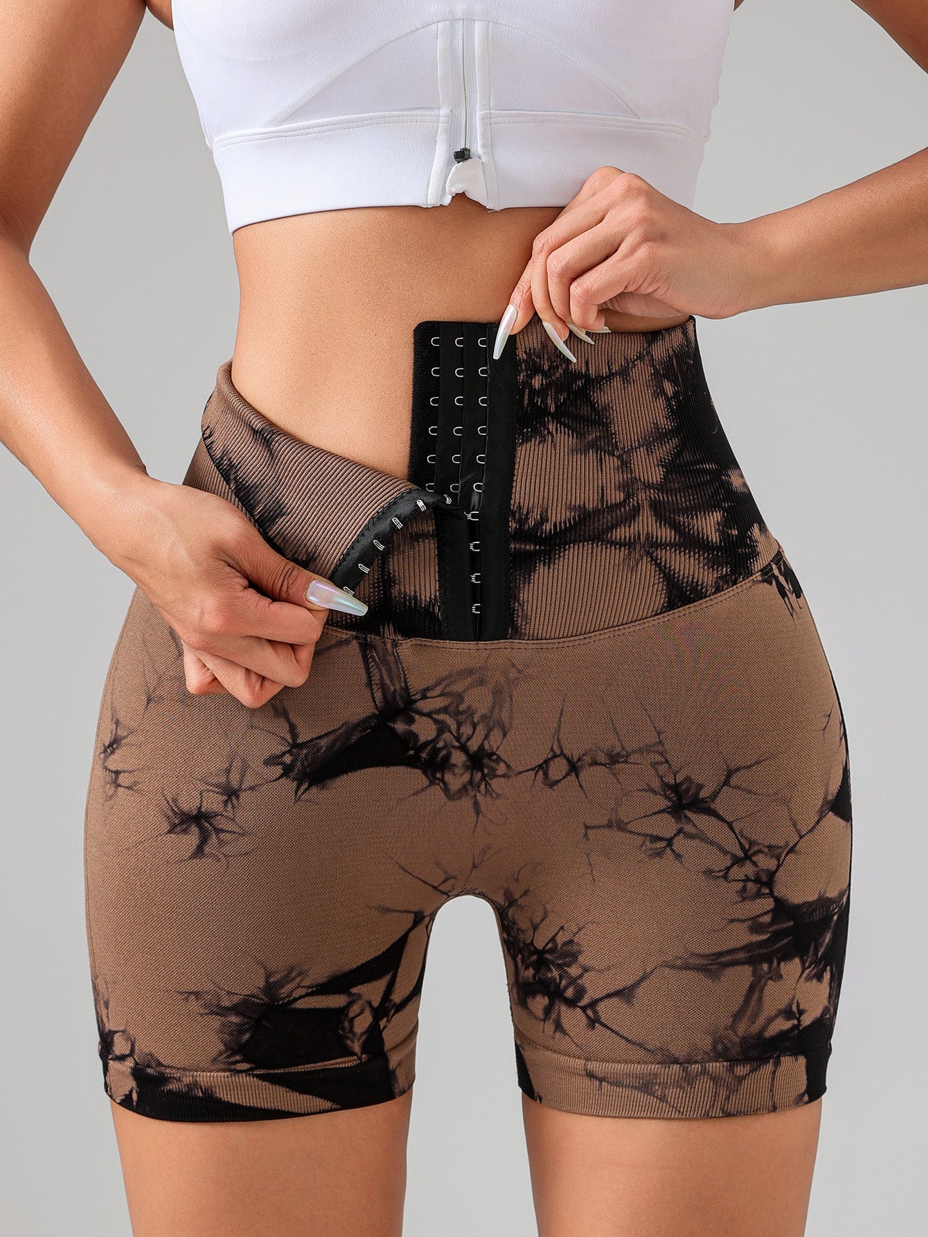 Tie Dye Button Everyday Wear Spring Summer Sports Shorts, High Waist Butt Lift Tie Dye Shorts, Women's Summer Yoga Wear Fitness Shorts Running Sports Fitness Yoga Shorts