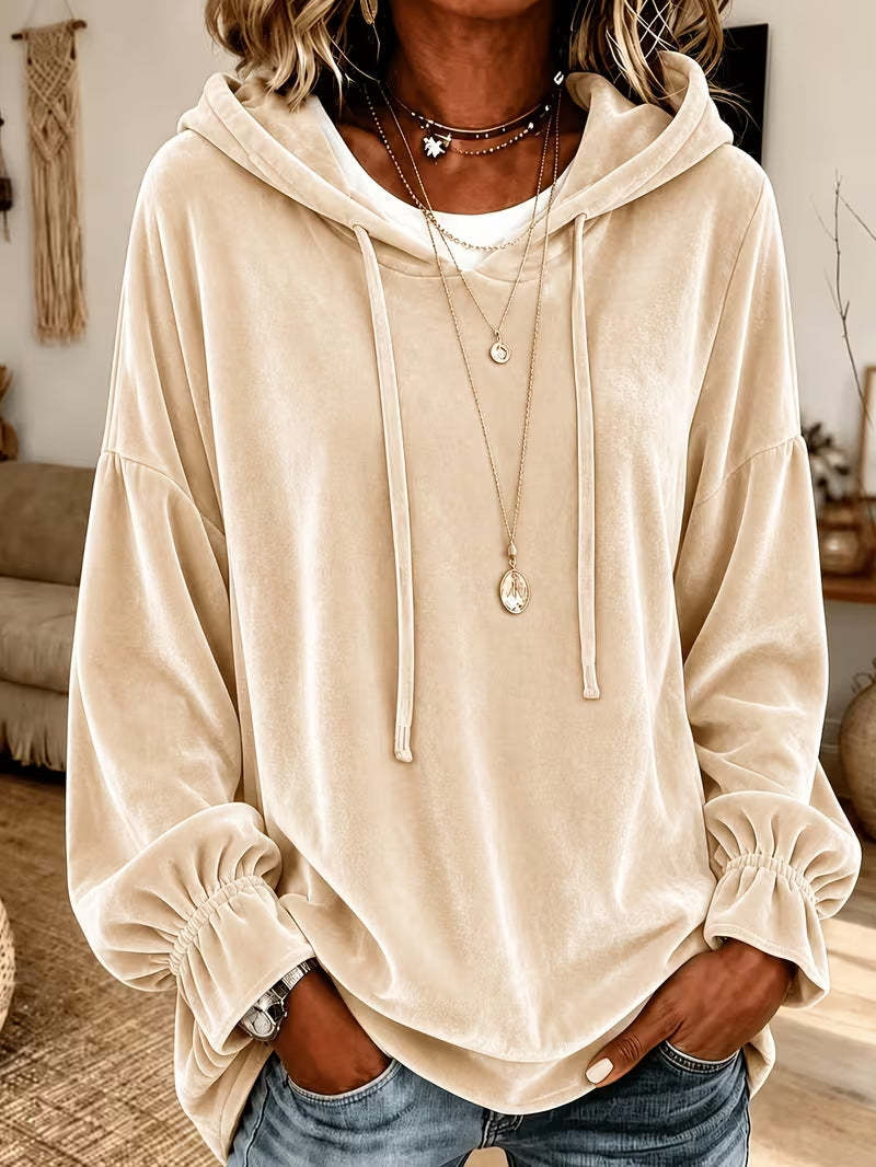 Annuo 2026 European American Women Fall Winter Loose Drawstring Velvet Hooded Sweatshirt