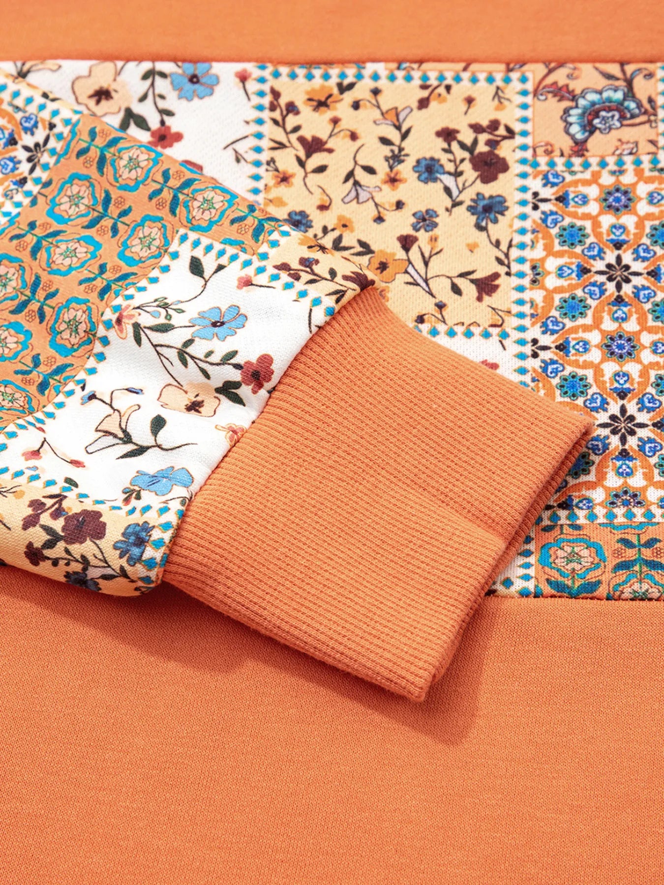 Floral Patchwork Hoodie with Drawstring