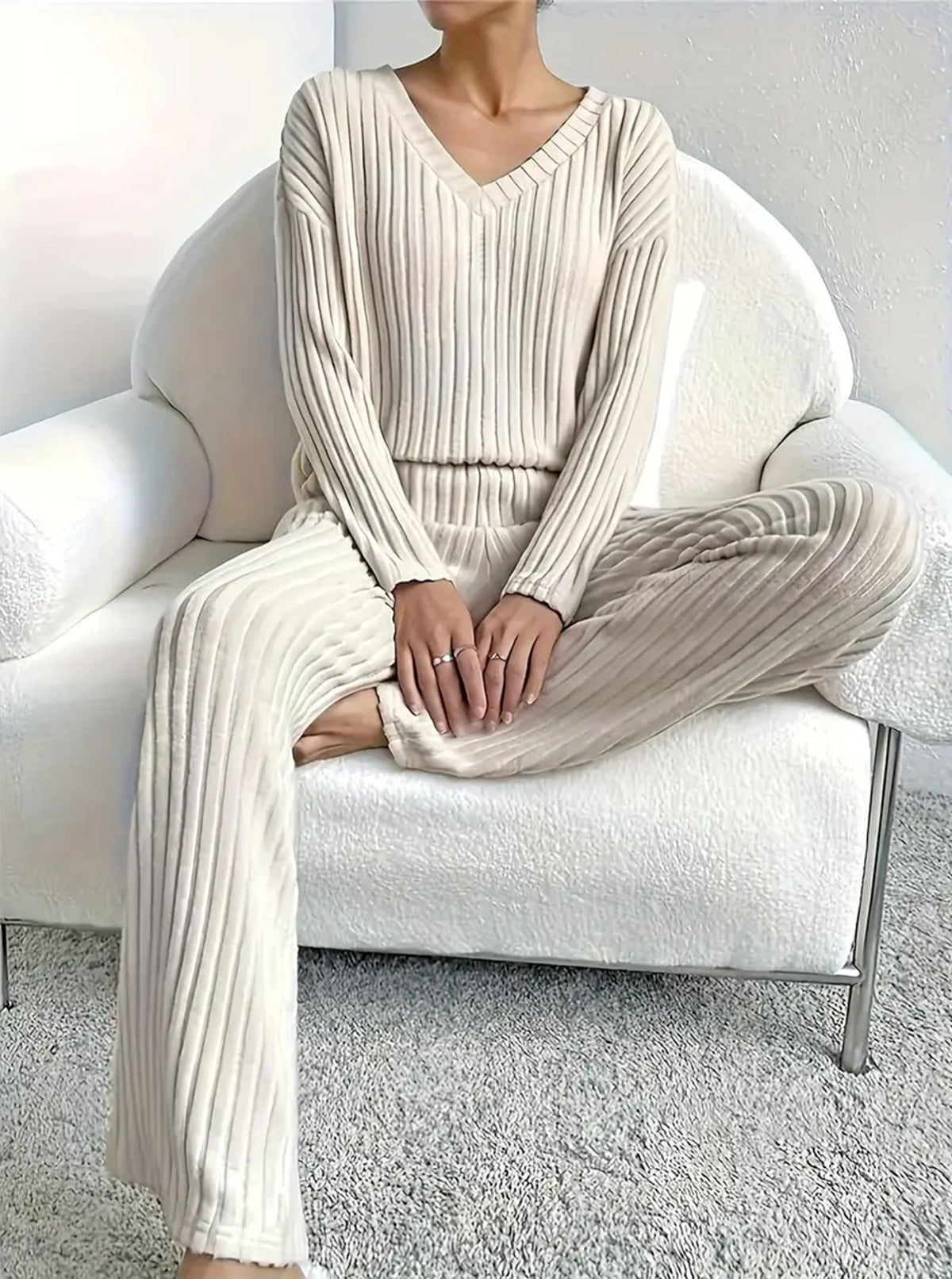2026 Fall Winter New Arrival TwoPiece Outfit,Elegant Loose VNeck Knit Set With StraightLeg Pants