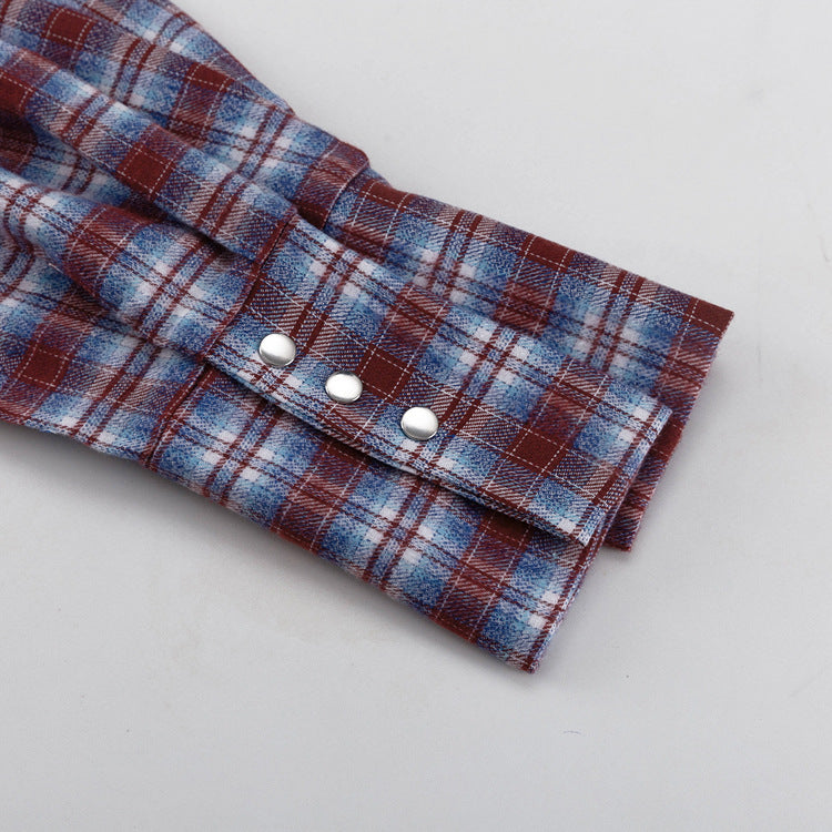 Retro Plaid Collared Long-sleeved Fitted Shirt