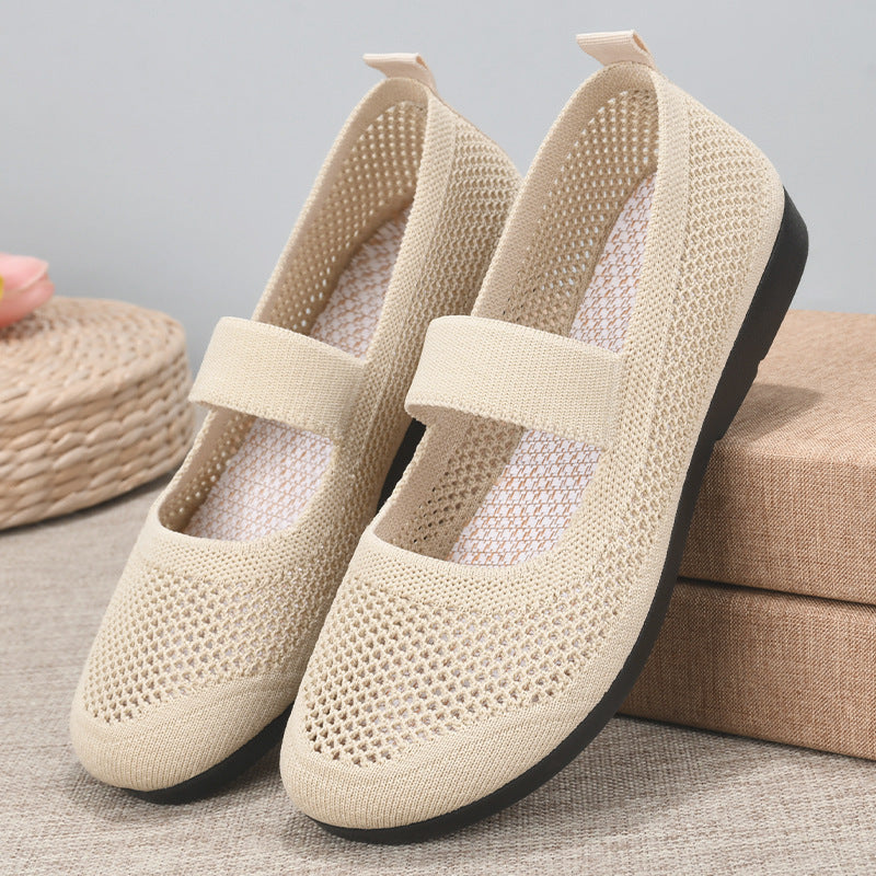 Breathable Woven Women's Casual Shoes - Lightweight Hollow Out Summer Mom Shoes with Soft PVC Sole (Black/Gray/Cyan/Apricot, Sizes 35-41)