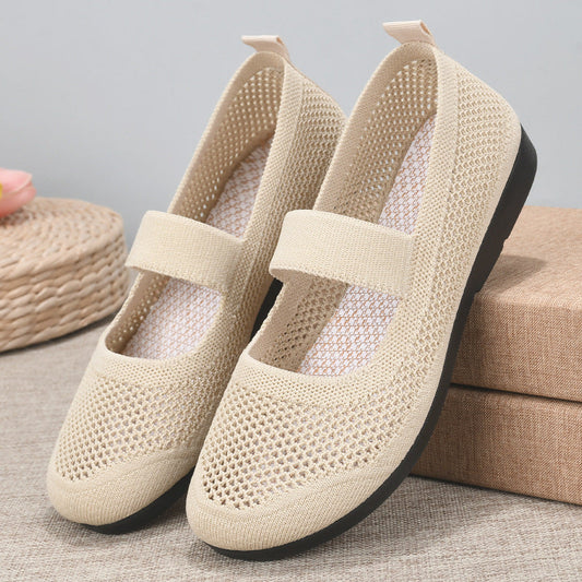 Breathable Woven Women's Casual Shoes - Lightweight Hollow Out Summer Mom Shoes with Soft PVC Sole (Black/Gray/Cyan/Apricot, Sizes 35-41)