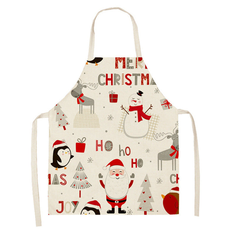 Christmas Deer Art Pattern Female Cleaning Home Cooking Kitchen Apron Chef Ear Cotton Linen