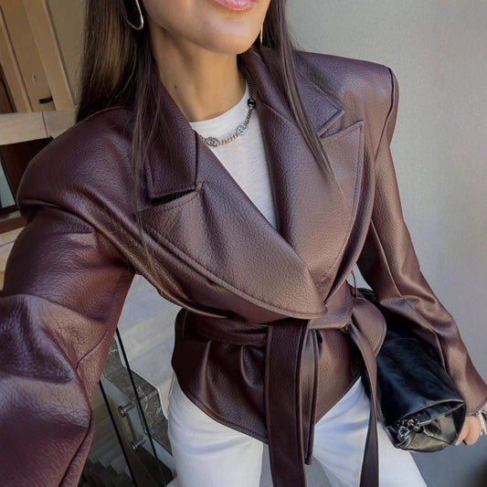 Women's Motorcycle Cool Strapped Temperament Leather Jacket