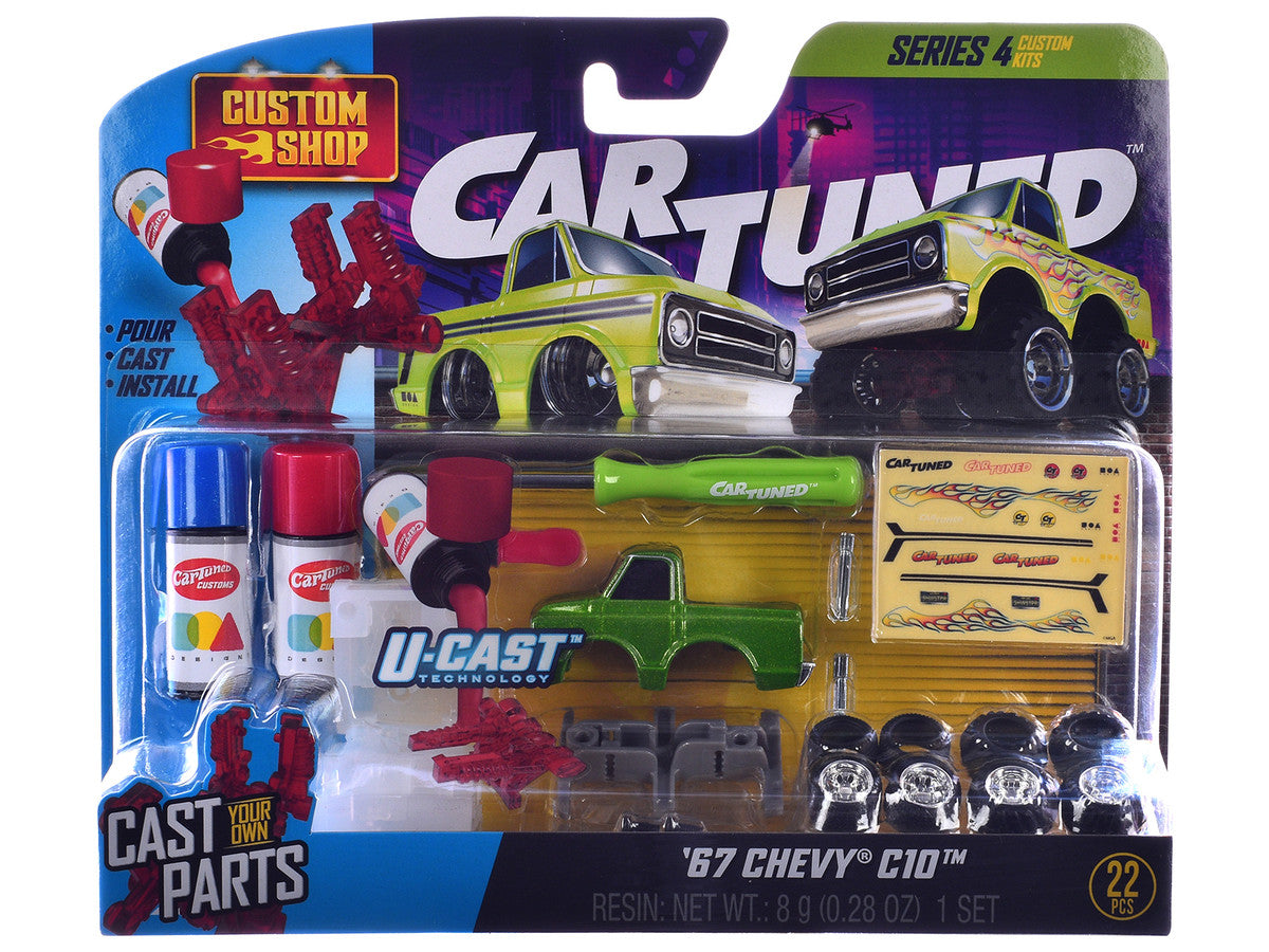 1969 Pontiac GTO Purple Metallic and 1967 Chevrolet C10 Pickup Truck Green Metallic "Custom Shop" 2 Car Set Diecast Model Cars by CarTuned