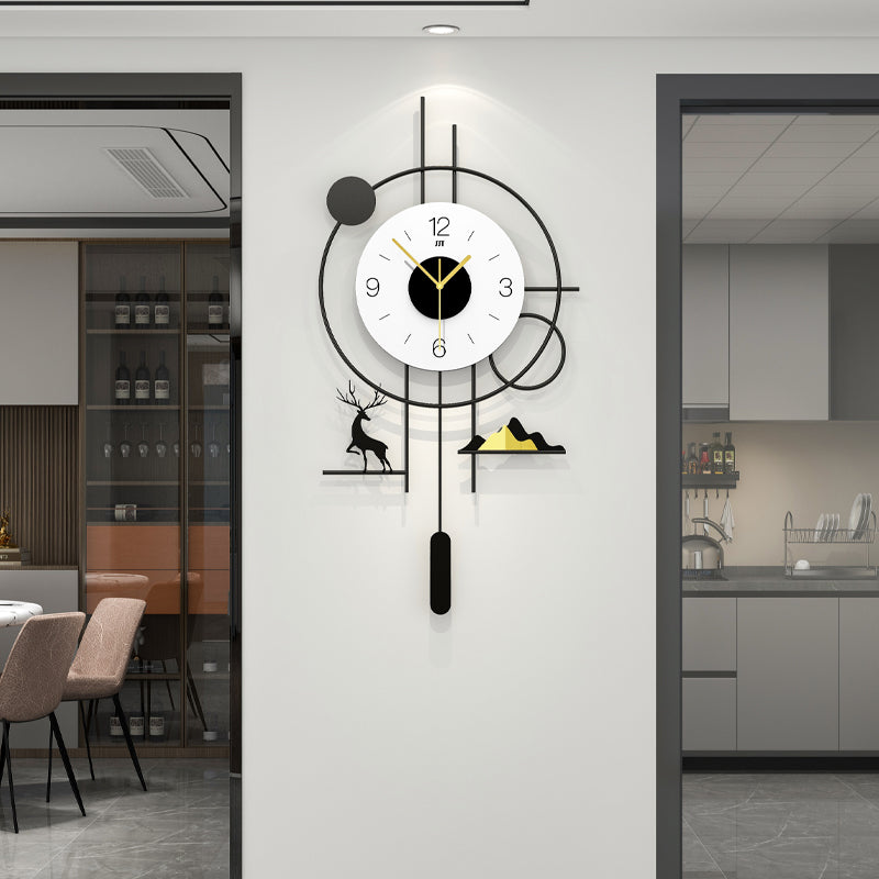 Modern Geometric Wall Clock Minimalist Metal Decor With Pendulum Design