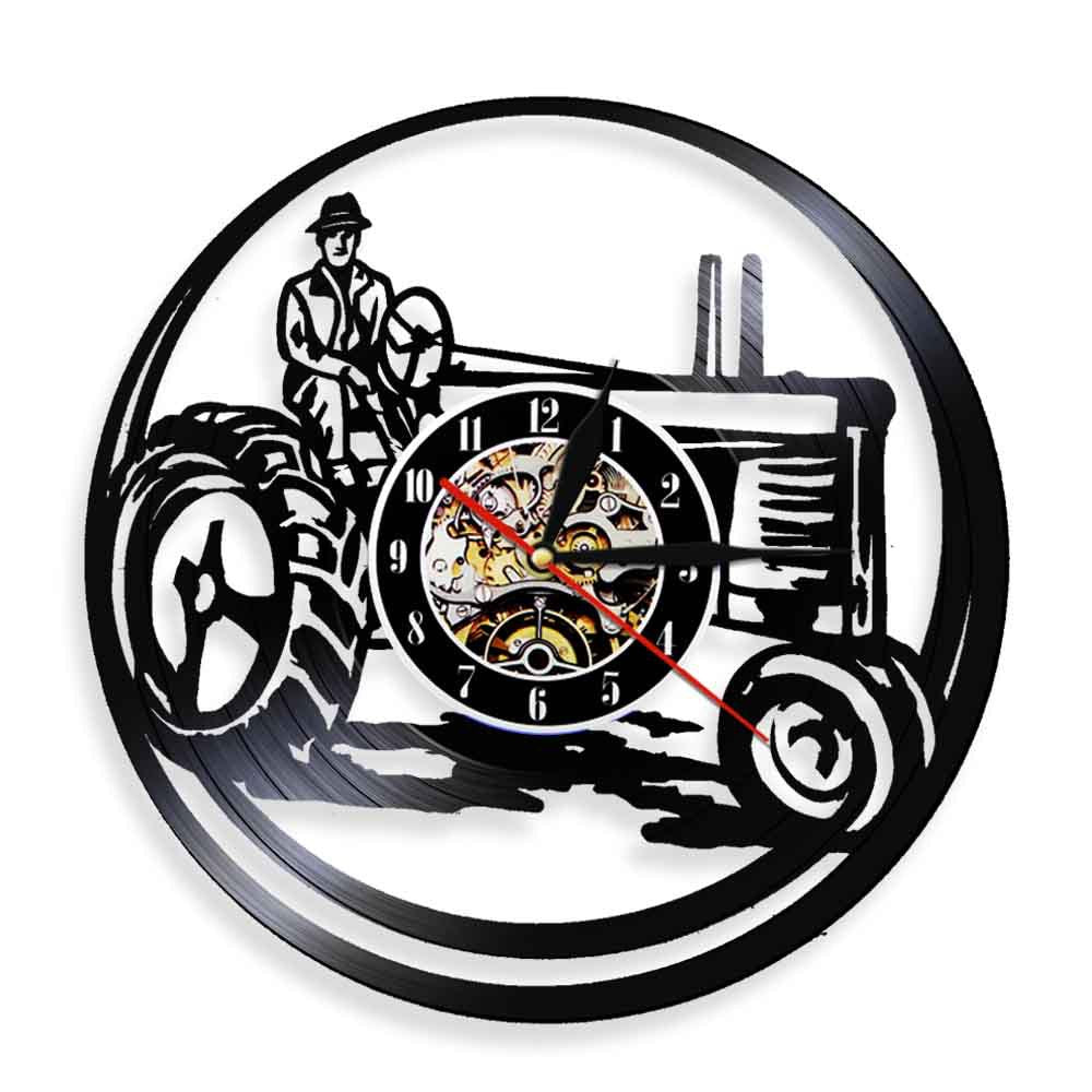 Creative old tractor harvester vinyl record wall clock