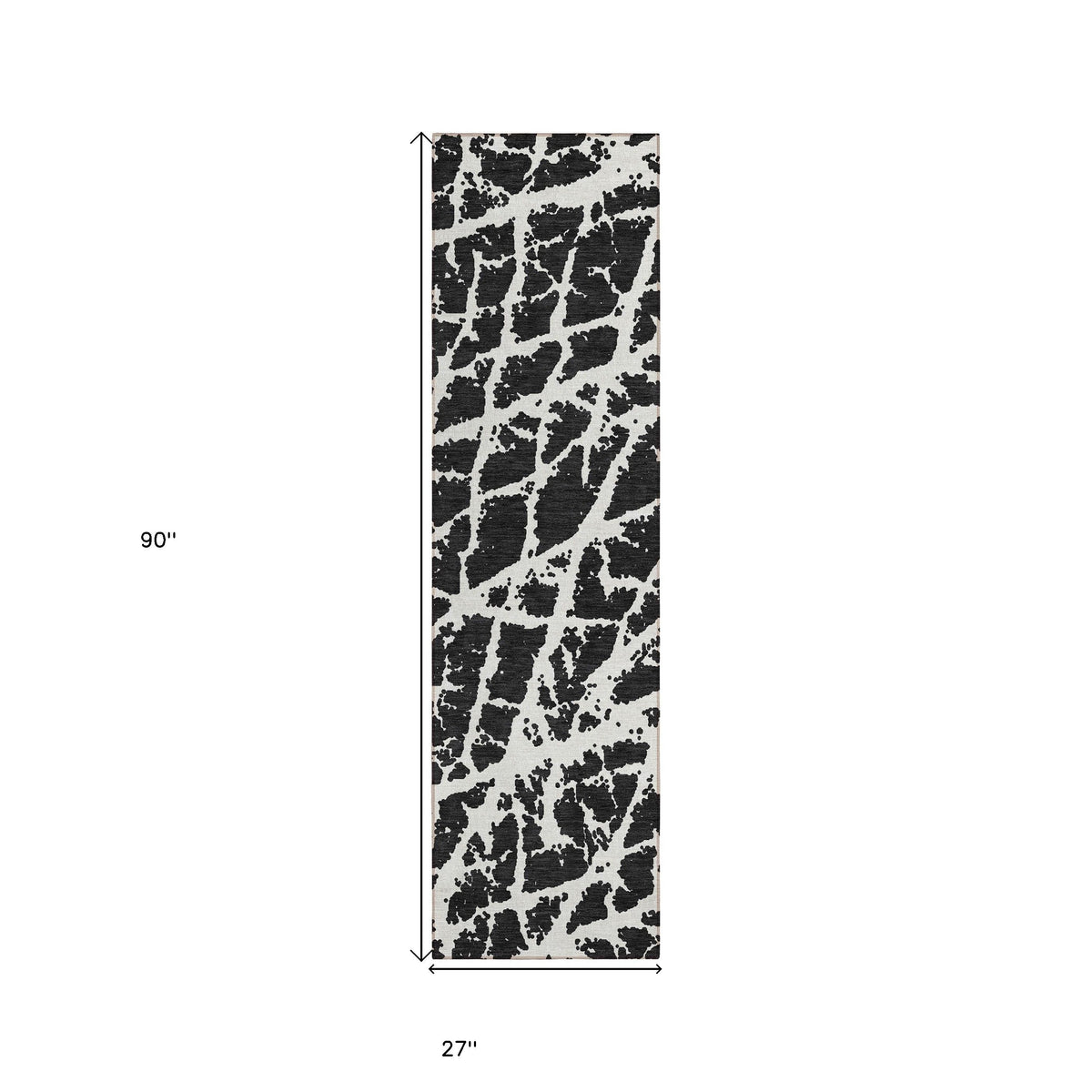 8' Runner Black and White Abstract Washable Non Skid Indoor Outdoor Runner Rug