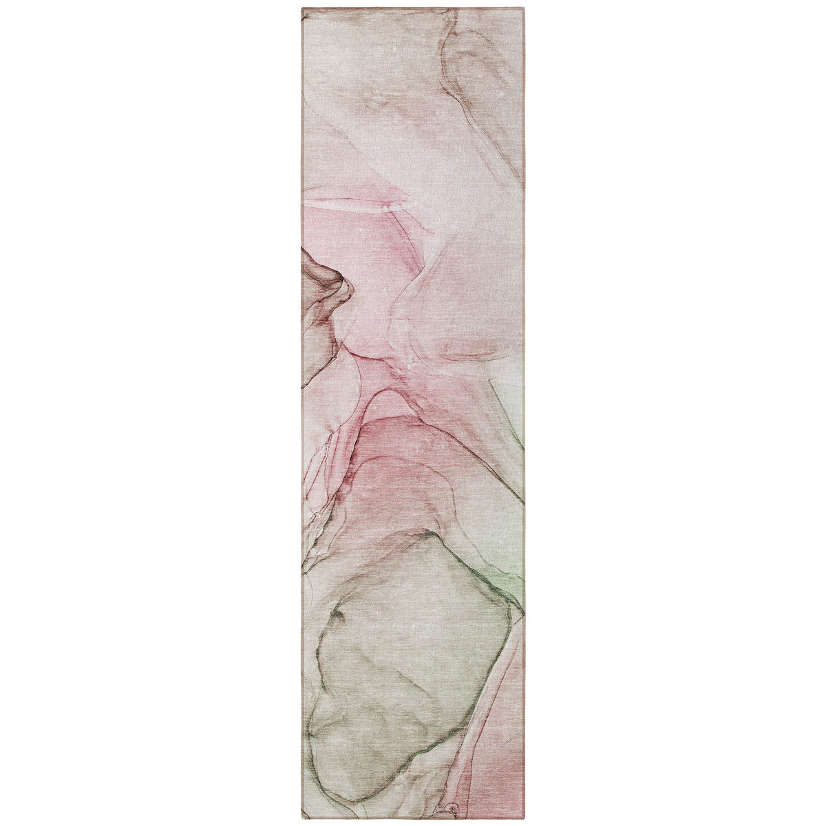 8' Runner Gray and Pink Abstract Washable Non Skid Indoor Outdoor Runner Rug