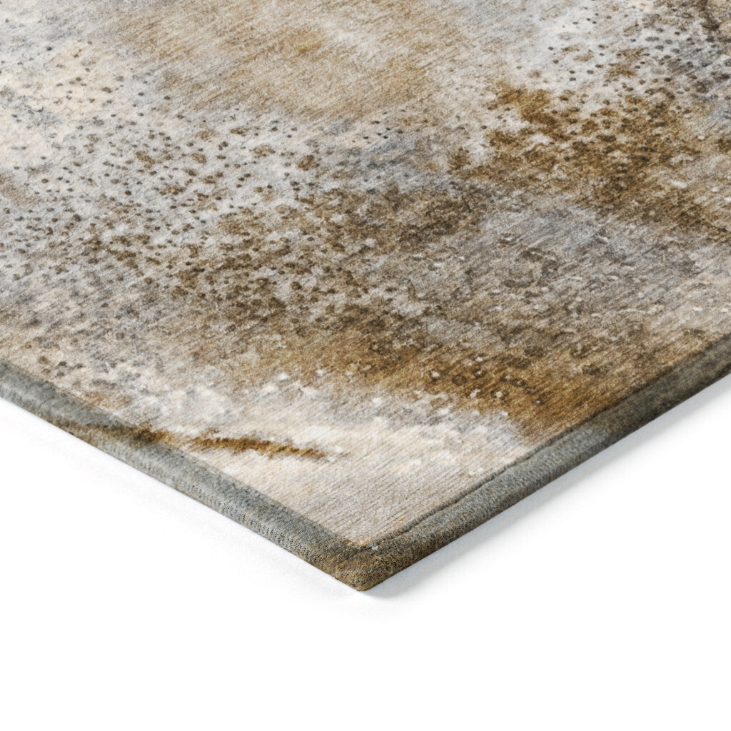 3' X 5' Brown Abstract Washable Non Skid Indoor Outdoor Area Rug