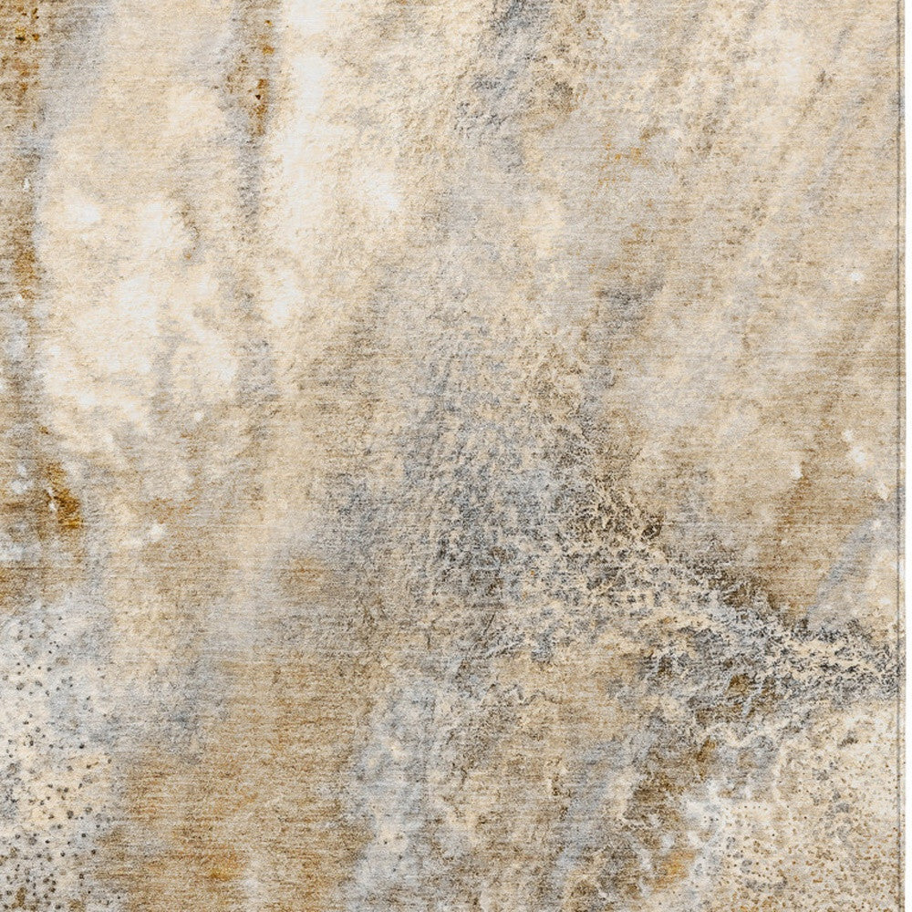 3' X 5' Brown Abstract Washable Non Skid Indoor Outdoor Area Rug