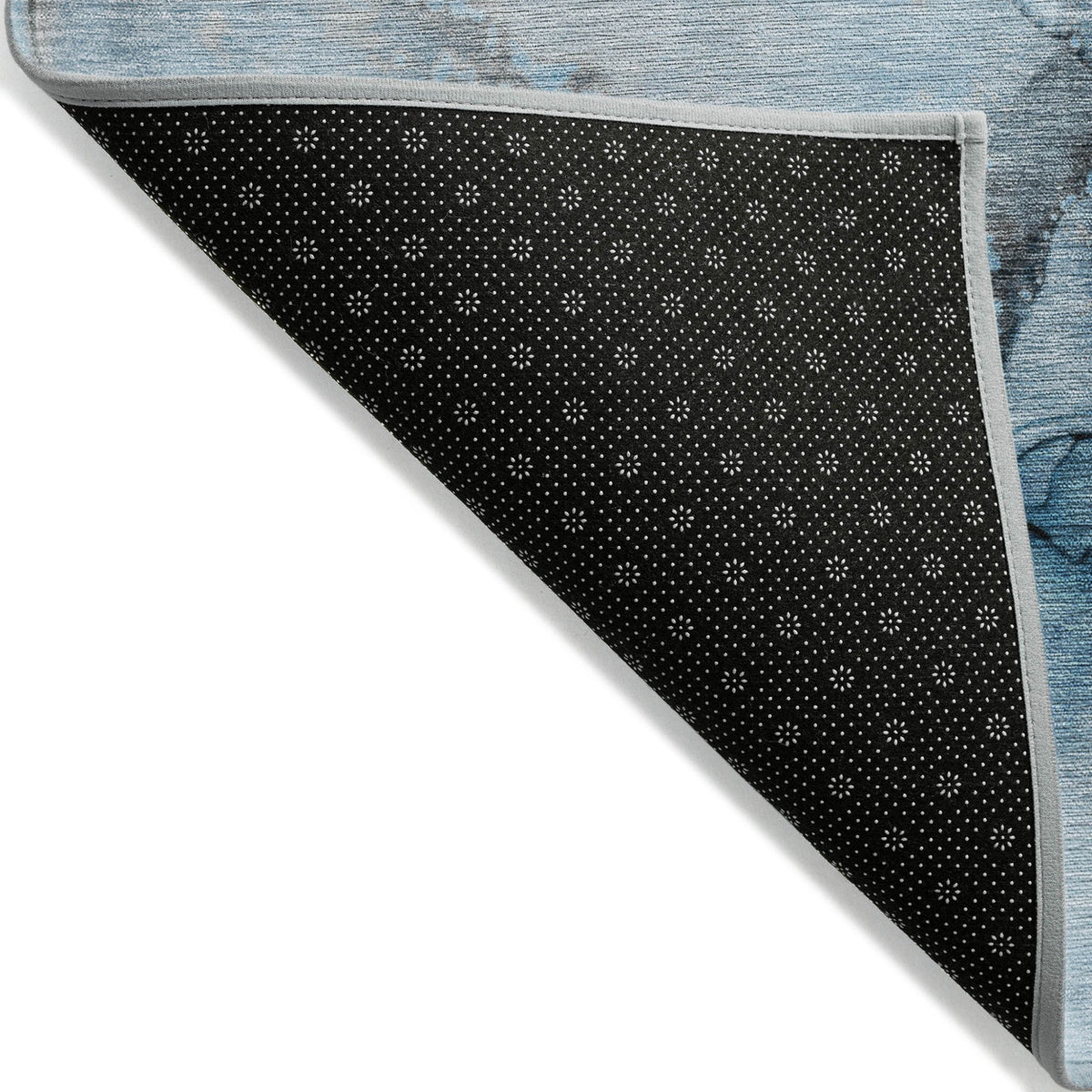 8' Runner Blue and Ivory Abstract Washable Non Skid Indoor Outdoor Runner Rug