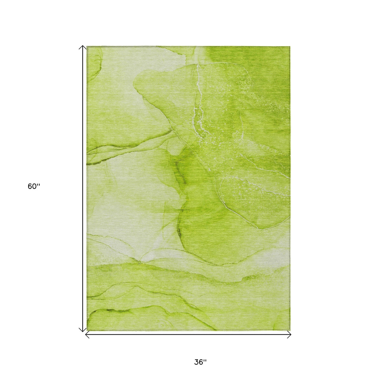 3' X 5' Green Abstract Washable Non Skid Indoor Outdoor Area Rug