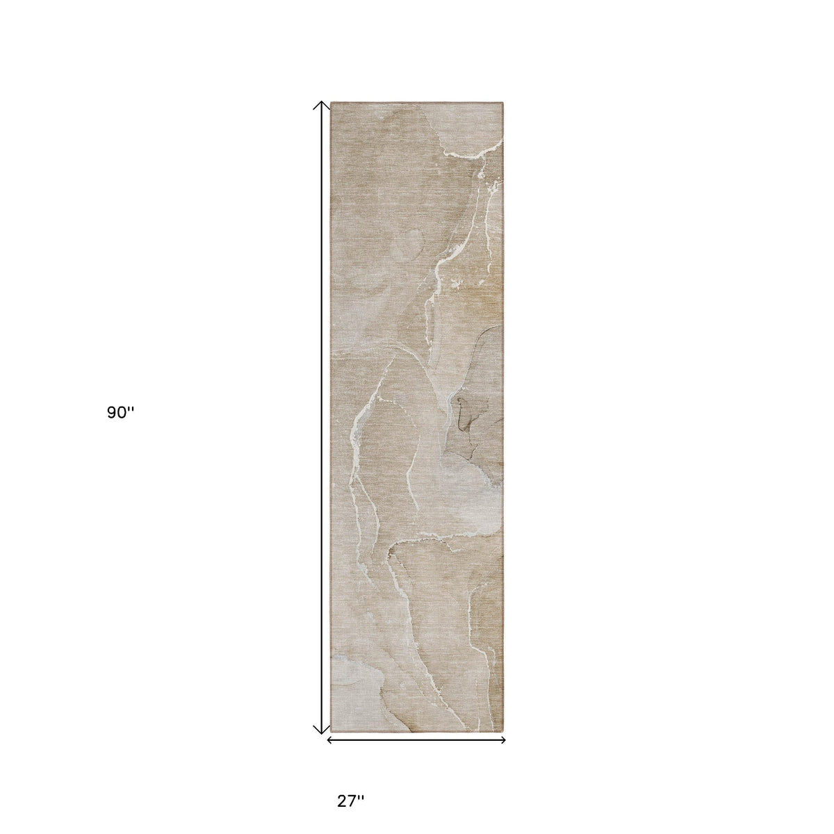 8' Runner Beige Abstract Washable Non Skid Indoor Outdoor Runner Rug