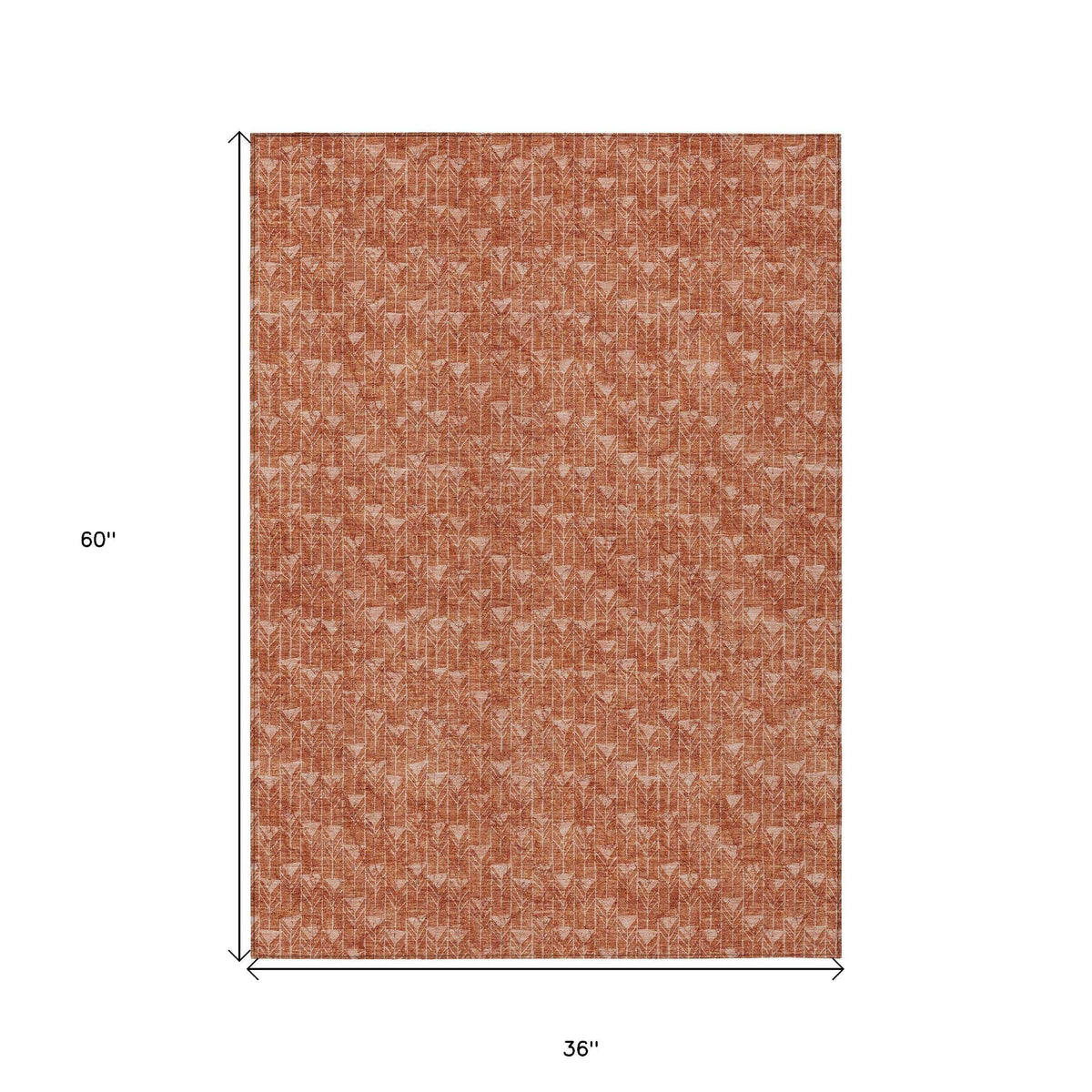 3' X 5' Terra Cotta Geometric Washable Non Skid Indoor Outdoor Area Rug