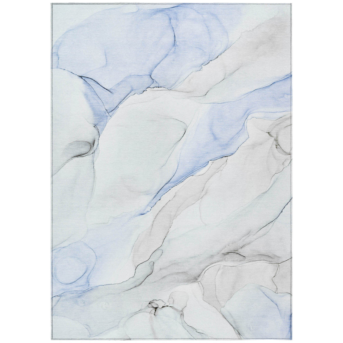3' X 5' Ivory Blue and Gray Abstract Washable Non Skid Indoor Outdoor Area Rug