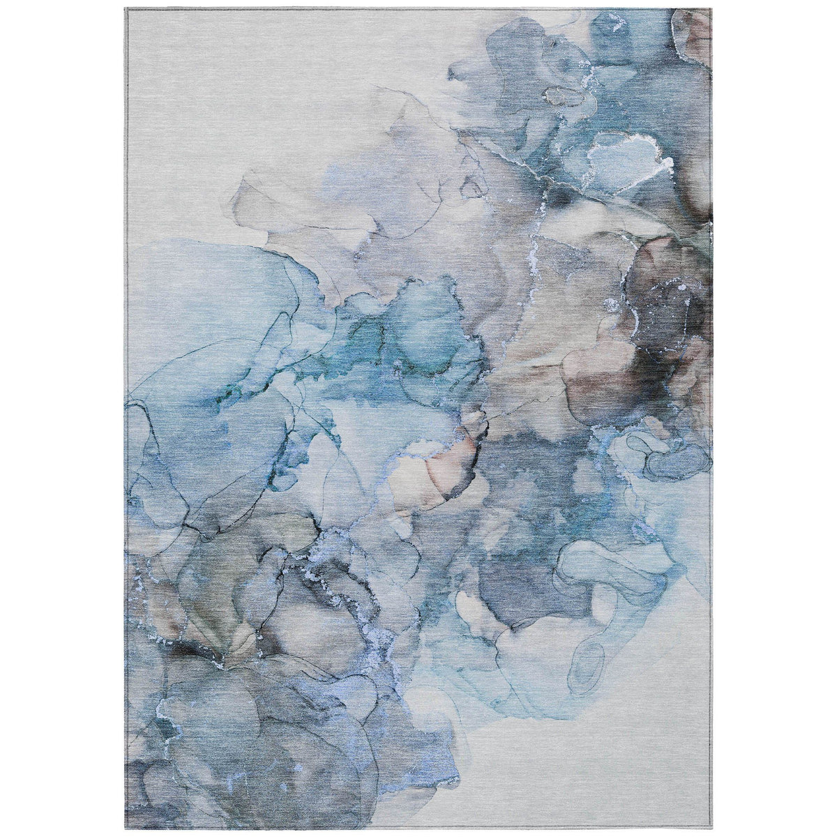 3' X 5' Blue and Gray Abstract Washable Non Skid Indoor Outdoor Area Rug