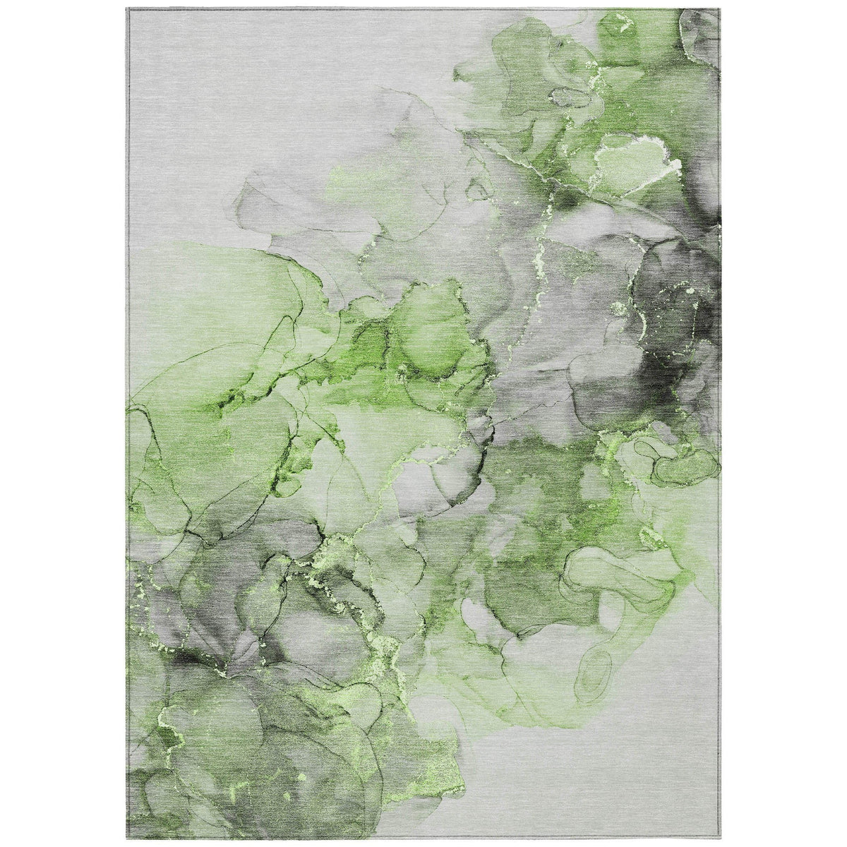 3' X 5' Green Abstract Washable Non Skid Indoor Outdoor Area Rug