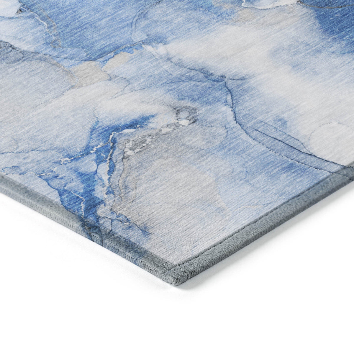 2' X 8' Navy Blue Abstract Washable Indoor Outdoor Runner Rug