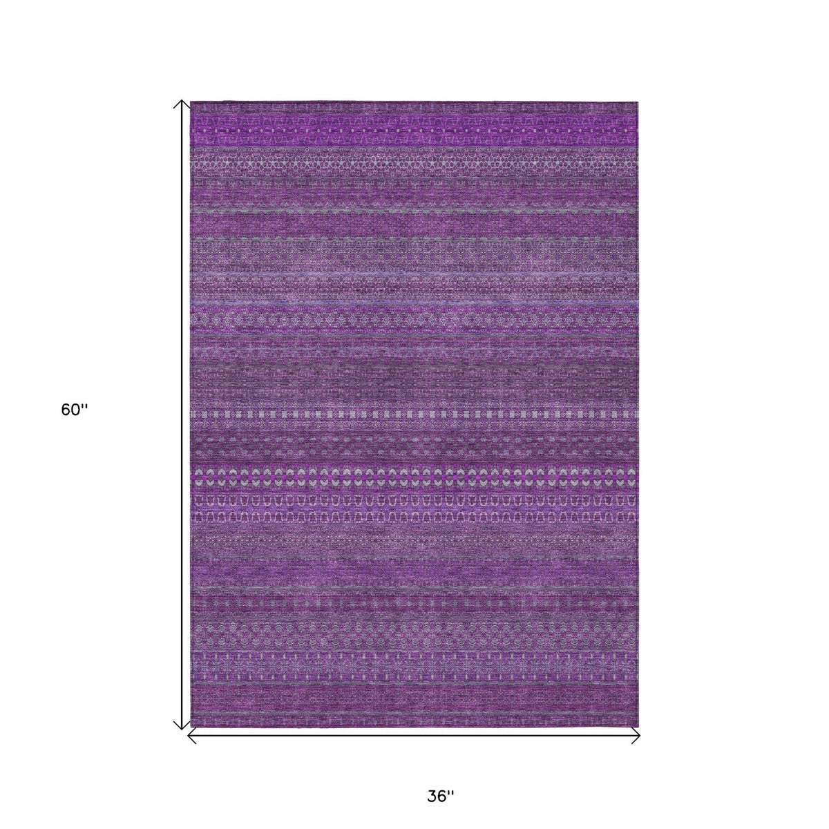 3' X 5' Eggplant Striped Washable Non Skid Indoor Outdoor Area Rug