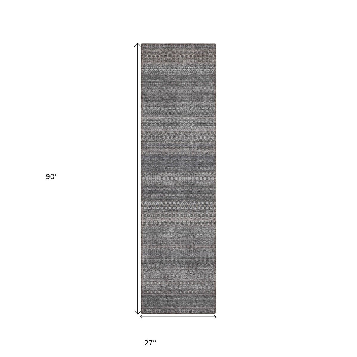 2' X 8' Gray Striped Washable Indoor Outdoor Runner Rug