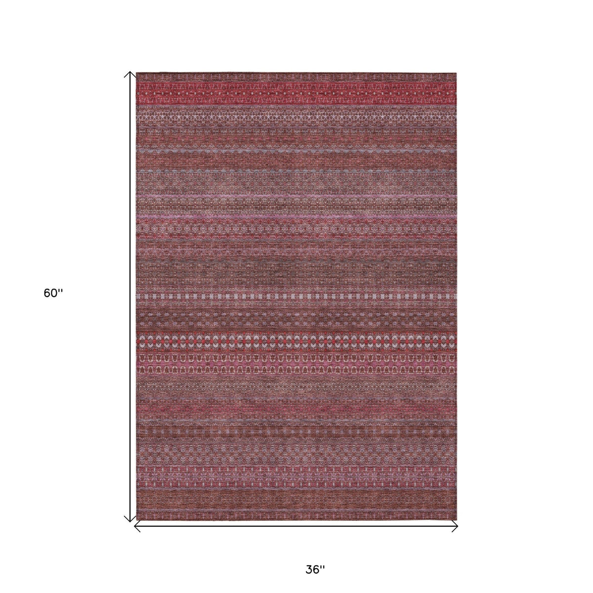 3' X 5' Merlot Striped Washable Non Skid Indoor Outdoor Area Rug