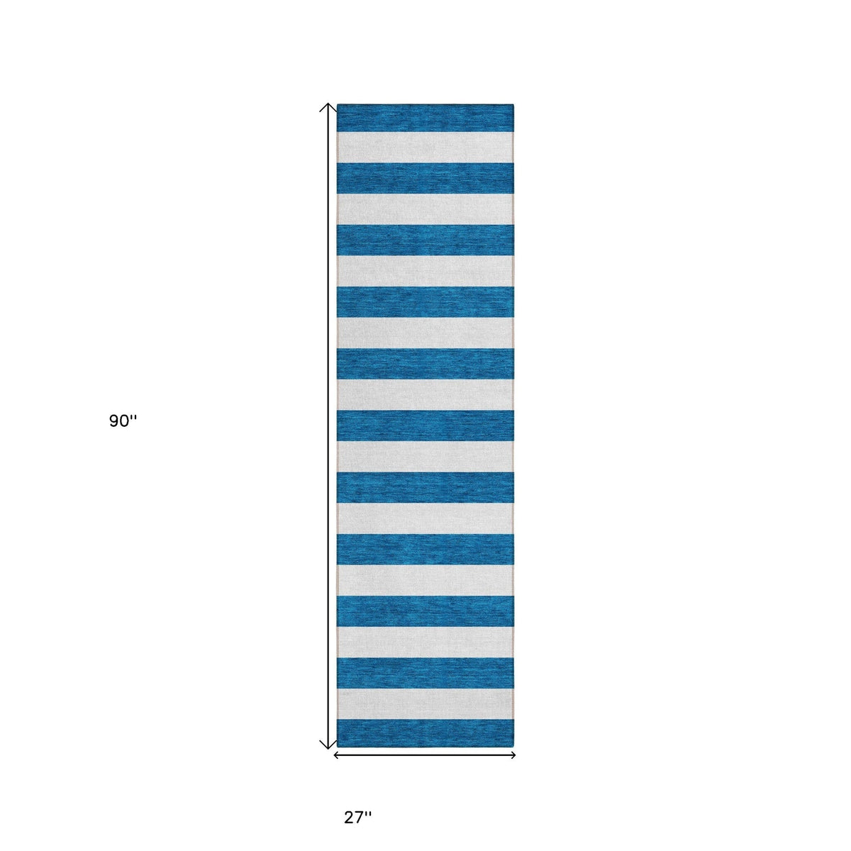 8' Runner Navy Blue Striped Washable Non Skid Indoor Outdoor Runner Rug