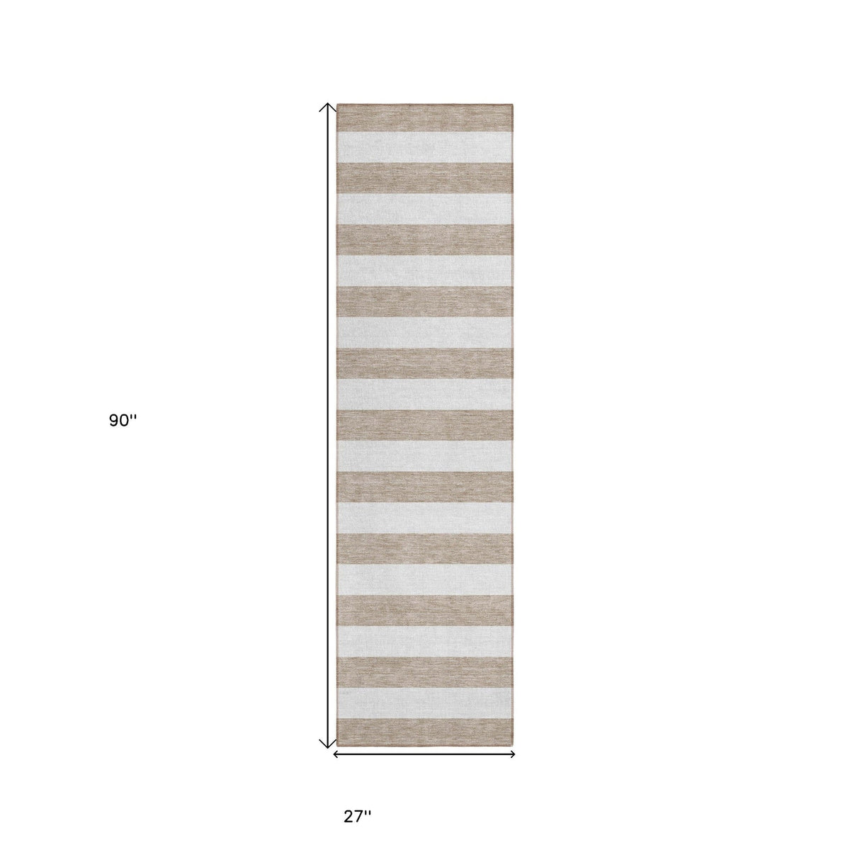 2' X 8' Taupe and White Striped Washable Indoor Outdoor Runner Rug