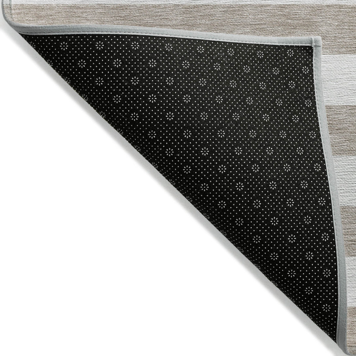 2' X 8' Taupe and White Striped Washable Indoor Outdoor Runner Rug