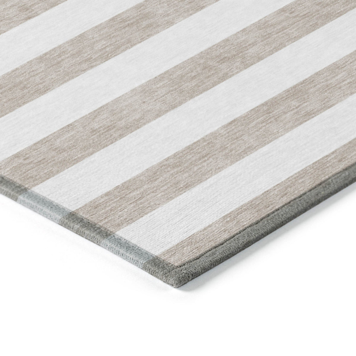 2' X 8' Taupe and White Striped Washable Indoor Outdoor Runner Rug