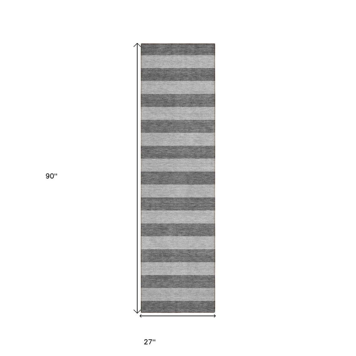 8' Runner Gray and White Striped Washable Non Skid Indoor Outdoor Runner Rug