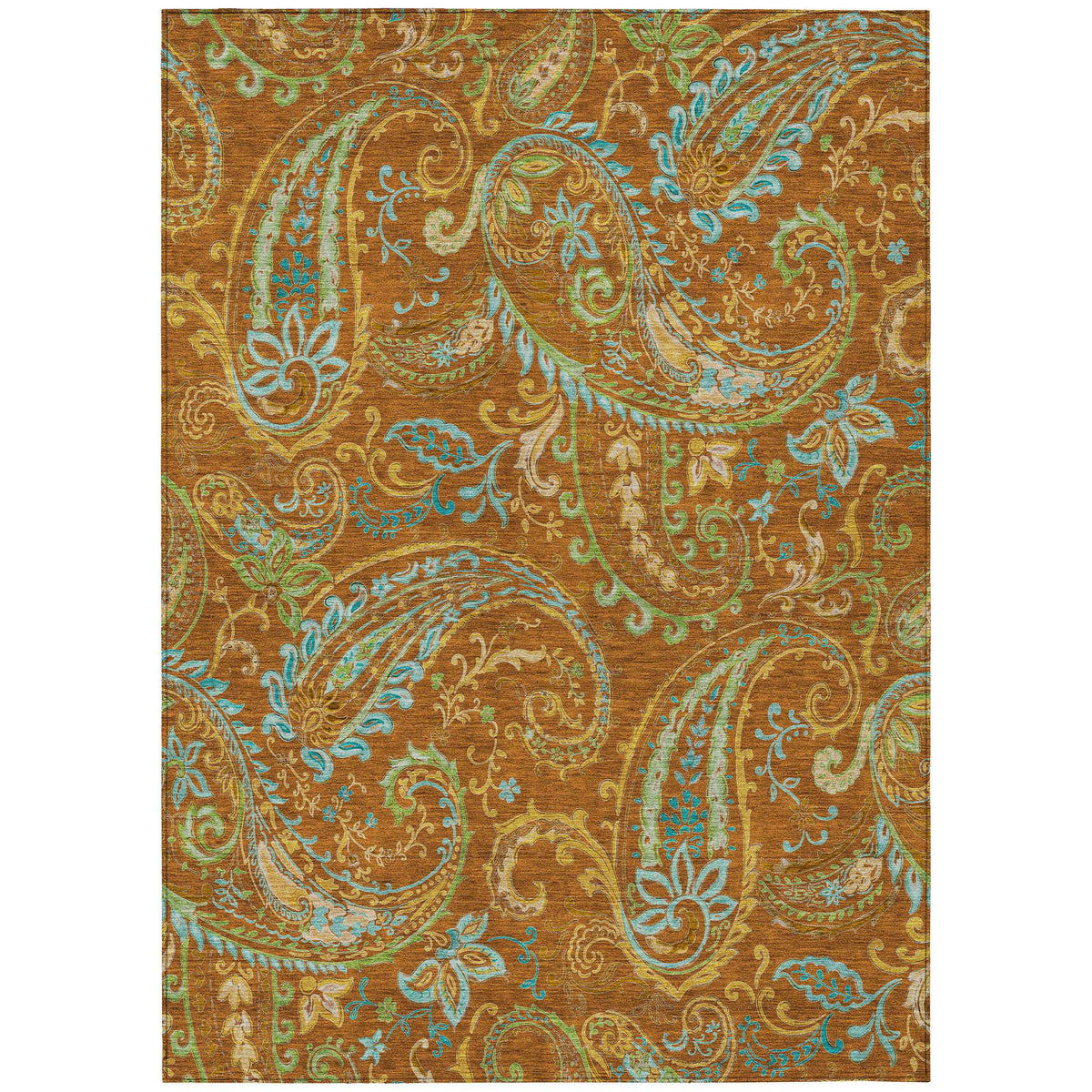 3' X 5' Orange Paisley Washable Non Skid Indoor Outdoor Area Rug