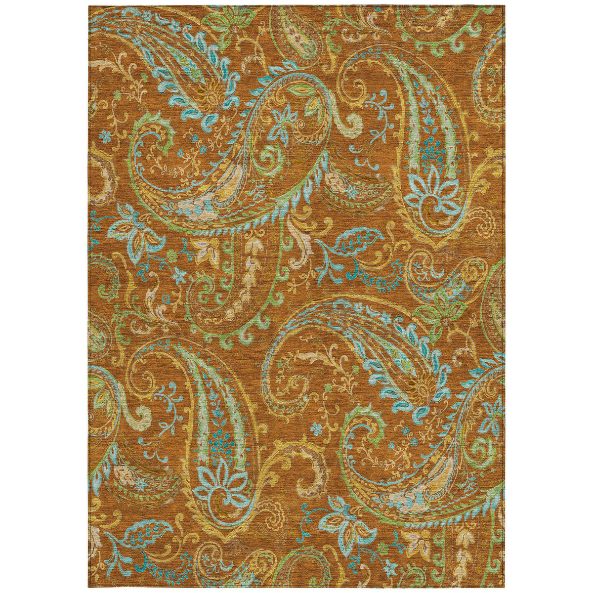 3' X 5' Orange Paisley Washable Non Skid Indoor Outdoor Area Rug